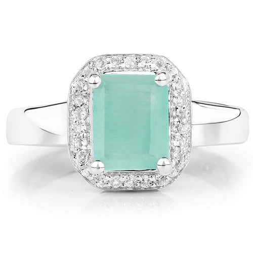 Bids.com 1.73 Carat Genuine Emerald & White Topaz .925 Sterling Silver Ring Rings