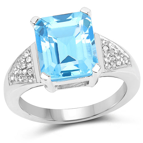 Bids.com 5.75 Carat Genuine Swiss Blue Topaz and White Topaz .925 Sterling Silver Ring Rings
