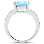 Bids.com 5.75 Carat Genuine Swiss Blue Topaz and White Topaz .925 Sterling Silver Ring Rings
