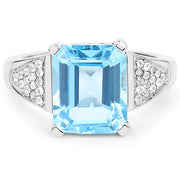 Bids.com 5.75 Carat Genuine Swiss Blue Topaz and White Topaz .925 Sterling Silver Ring Rings