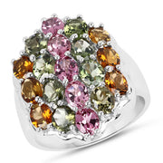 Bids.com 5.89 Carat Genuine Multi Tourmaline .925 Sterling Silver Ring Rings