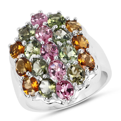 Bids.com 5.89 Carat Genuine Multi Tourmaline .925 Sterling Silver Ring Rings
