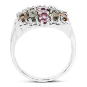 Bids.com 5.89 Carat Genuine Multi Tourmaline .925 Sterling Silver Ring Rings