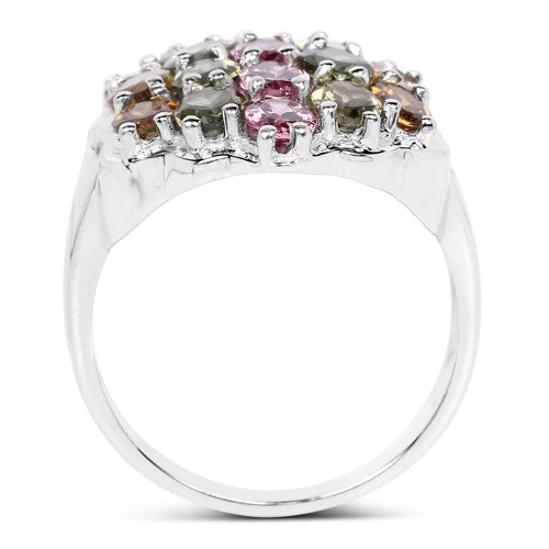 Bids.com 5.89 Carat Genuine Multi Tourmaline .925 Sterling Silver Ring Rings