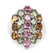 Bids.com 5.89 Carat Genuine Multi Tourmaline .925 Sterling Silver Ring Rings
