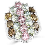 Bids.com 6.74 Carat Genuine Brown Tourmaline, Pink Tourmaline & Green Tourmaline .925 Sterling Silver Ring Rings