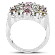 Bids.com 6.74 Carat Genuine Brown Tourmaline, Pink Tourmaline & Green Tourmaline .925 Sterling Silver Ring Rings
