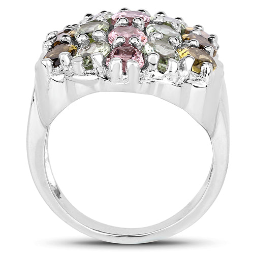 Bids.com 6.74 Carat Genuine Brown Tourmaline, Pink Tourmaline & Green Tourmaline .925 Sterling Silver Ring Rings