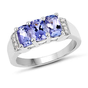 Bids.com 1.63 Carat Genuine Tanzanite & White Diamond .925 Sterling Silver Ring Rings