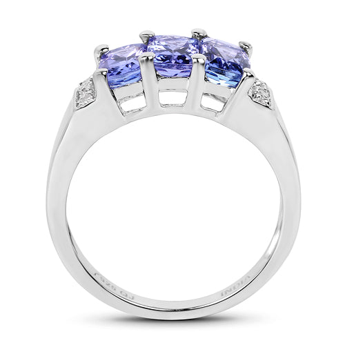 Bids.com 1.63 Carat Genuine Tanzanite & White Diamond .925 Sterling Silver Ring Rings