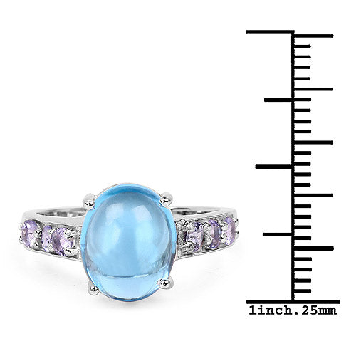 Bids.com 4.77 Carat Genuine Swiss Blue Topaz and Tanzanite .925 Sterling Silver Ring Rings