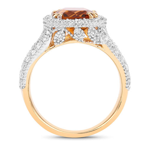 Bids.com 3.71 Carat Genuine Citrine and White Topaz .925 Sterling Silver Ring Rings