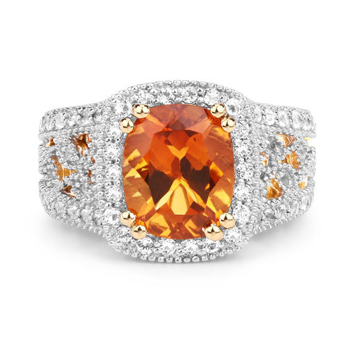 Bids.com 3.71 Carat Genuine Citrine and White Topaz .925 Sterling Silver Ring Rings