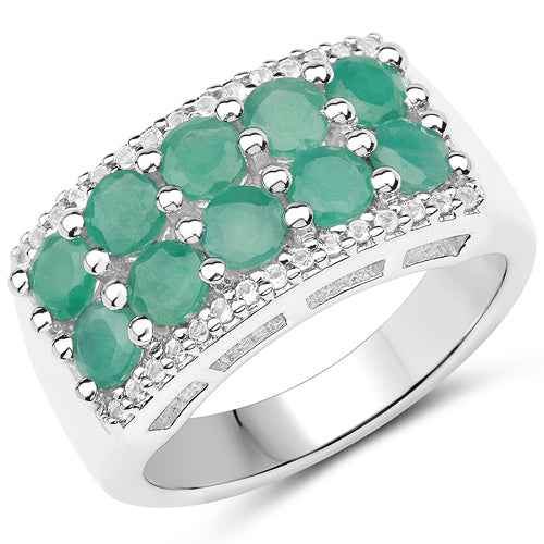 Bids.com 1.85 Carat Genuine Emerald and White Topaz .925 Sterling Silver Ring Rings