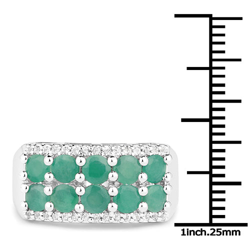 Bids.com 1.85 Carat Genuine Emerald and White Topaz .925 Sterling Silver Ring Rings