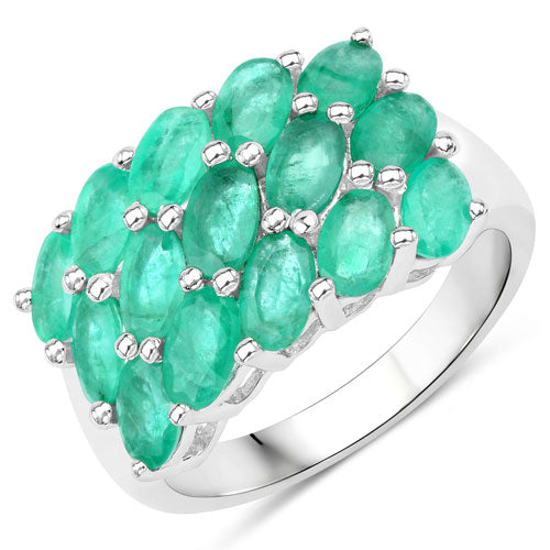 Bids.com 3.00 Carat Genuine Emerald .925 Sterling Silver Ring Rings