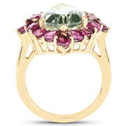 Bids.com 14K Yellow Gold Plated 7.21 Carat Genuine Green Amethyst and Rhodolite .925 Sterling Silver Ring Rings