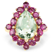 Bids.com 14K Yellow Gold Plated 7.21 Carat Genuine Green Amethyst and Rhodolite .925 Sterling Silver Ring Rings