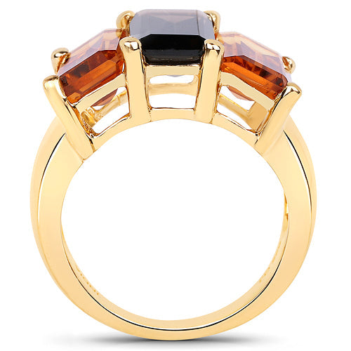 Bids.com 14K Yellow Gold Plated 8.14 Carat Genuine Smoky Quartz, Citrine and Champagne Quartz .925 Sterling Silver Ring Rings