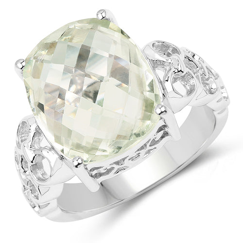 Bids.com 6.74 Carat Genuine Green Amethyst .925 Sterling Silver Ring Rings