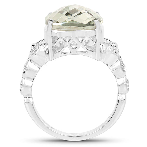Bids.com 6.74 Carat Genuine Green Amethyst .925 Sterling Silver Ring Rings