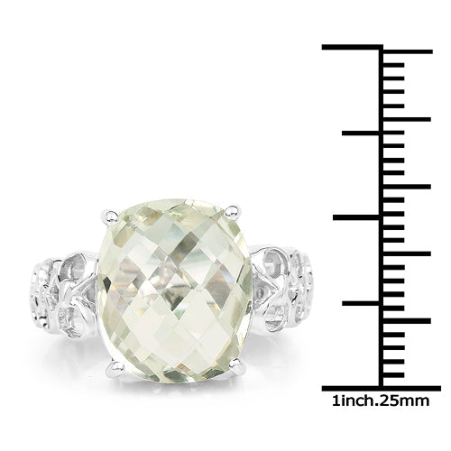 Bids.com 6.74 Carat Genuine Green Amethyst .925 Sterling Silver Ring Rings