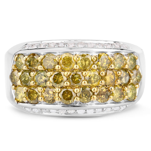 Bids.com 1.91 Carat Genuine Yellow Diamond and White Diamond .925 Sterling Silver Ring Rings