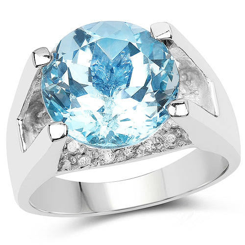 Bids.com 7.21 Carat Genuine Blue Topaz and White Cubic Zirconia .925 Sterling Silver Ring Rings