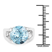 Bids.com 7.21 Carat Genuine Blue Topaz and White Cubic Zirconia .925 Sterling Silver Ring Rings