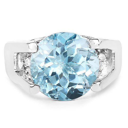 Bids.com 7.21 Carat Genuine Blue Topaz and White Cubic Zirconia .925 Sterling Silver Ring Rings