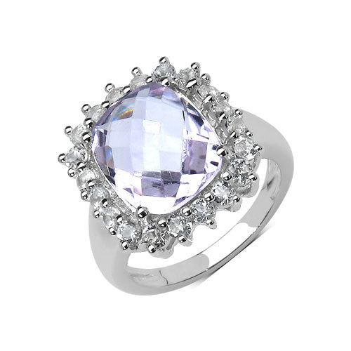 Bids.com 5.55 Carat Genuine Pink Amethyst and White Topaz .925 Sterling Silver Ring Rings