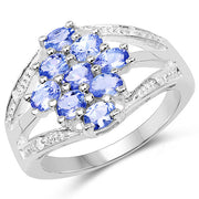 Bids.com 1.59 Carat Genuine Tanzanite and White Topaz .925 Sterling Silver Ring Rings