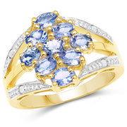 Bids.com 14K Yellow Gold Plated 1.59 Carat Genuine Tanzanite and White Topaz .925 Sterling Silver Ring Rings