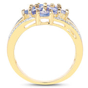 Bids.com 14K Yellow Gold Plated 1.59 Carat Genuine Tanzanite and White Topaz .925 Sterling Silver Ring Rings
