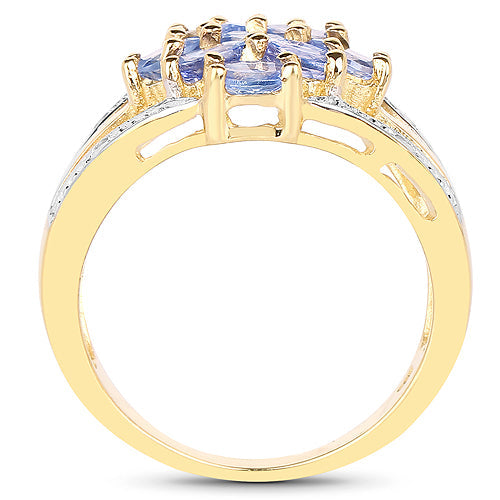 Bids.com 14K Yellow Gold Plated 1.59 Carat Genuine Tanzanite and White Topaz .925 Sterling Silver Ring Rings