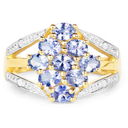 Bids.com 14K Yellow Gold Plated 1.59 Carat Genuine Tanzanite and White Topaz .925 Sterling Silver Ring Rings