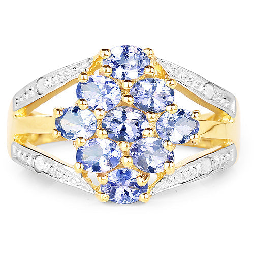Bids.com 14K Yellow Gold Plated 1.59 Carat Genuine Tanzanite and White Topaz .925 Sterling Silver Ring Rings