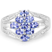 Bids.com 1.59 Carat Genuine Tanzanite and White Topaz .925 Sterling Silver Ring Rings