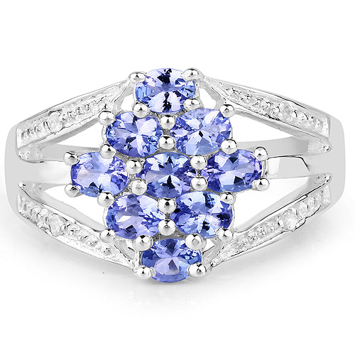 Bids.com 1.59 Carat Genuine Tanzanite and White Topaz .925 Sterling Silver Ring Rings