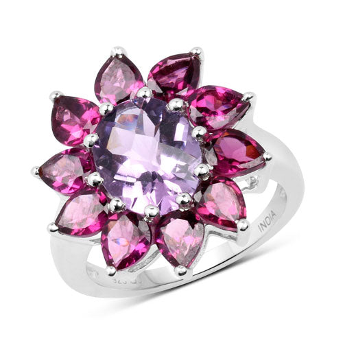 Bids.com 5.65 Carat Genuine Amethyst and Rhodolite .925 Sterling Silver Ring Rings