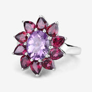 Bids.com 5.65 Carat Genuine Amethyst and Rhodolite .925 Sterling Silver Ring Rings