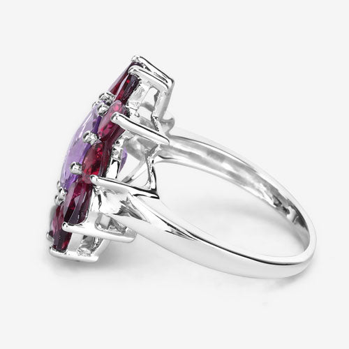 Bids.com 5.65 Carat Genuine Amethyst and Rhodolite .925 Sterling Silver Ring Rings