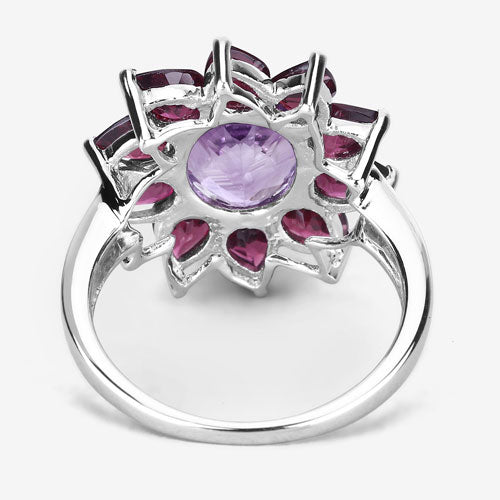 Bids.com 5.65 Carat Genuine Amethyst and Rhodolite .925 Sterling Silver Ring Rings
