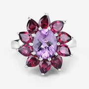 Bids.com 5.65 Carat Genuine Amethyst and Rhodolite .925 Sterling Silver Ring Rings