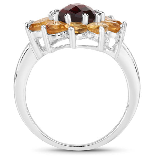 Bids.com 5.50 Carat Genuine Garnet and Citrine .925 Sterling Silver Ring Rings