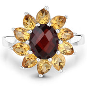 Bids.com 5.50 Carat Genuine Garnet and Citrine .925 Sterling Silver Ring Rings