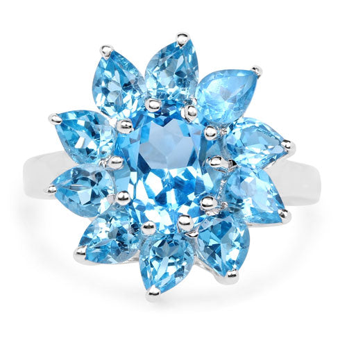 Bids.com 6.35 Carat Genuine Swiss Blue Topaz .925 Sterling Silver Ring Rings