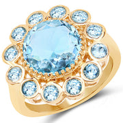 Bids.com 14K Yellow Gold Plated 6.59 Carat Genuine Blue Topaz .925 Sterling Silver Ring Rings