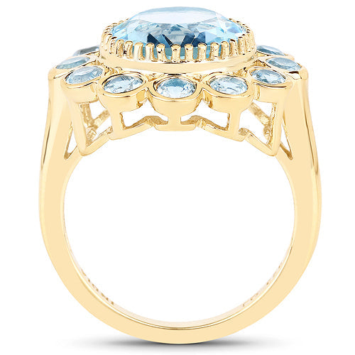 Bids.com 14K Yellow Gold Plated 6.59 Carat Genuine Blue Topaz .925 Sterling Silver Ring Rings