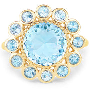 Bids.com 14K Yellow Gold Plated 6.59 Carat Genuine Blue Topaz .925 Sterling Silver Ring Rings